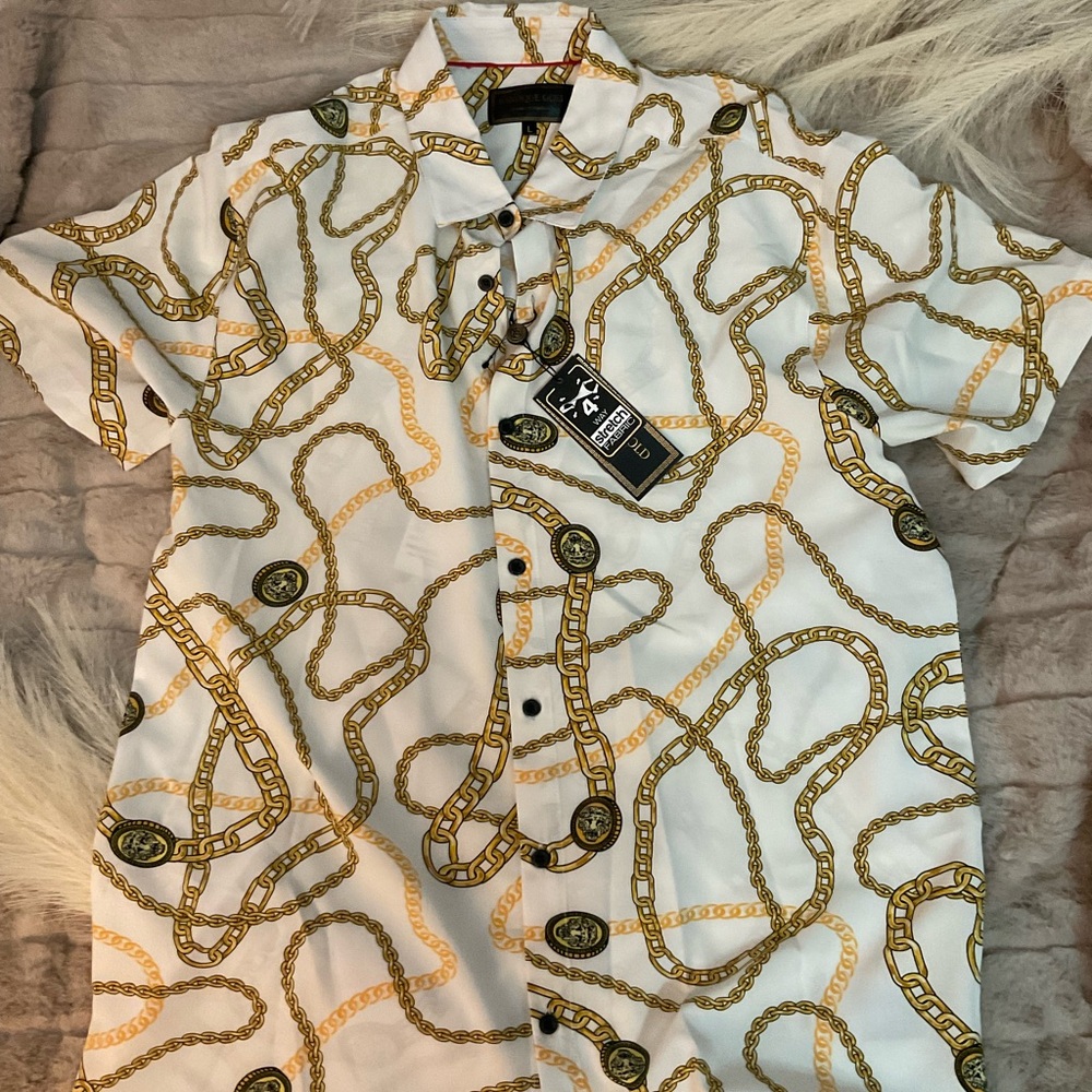 White Casual Button Down Shirt with Unique Pattern